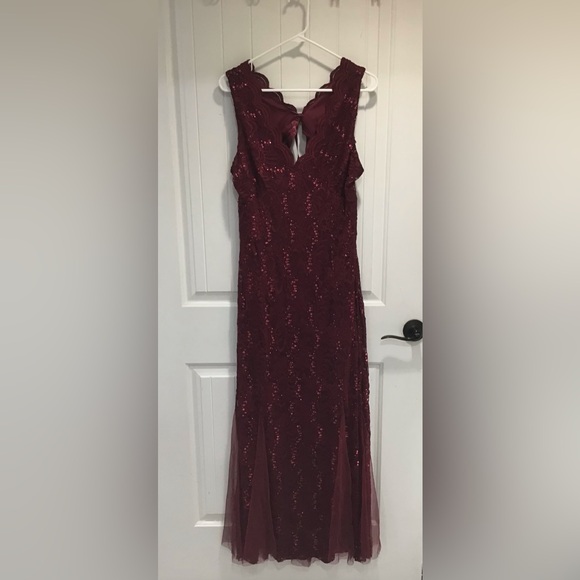 NWT Candalite Women’s Burgundy Maxi Gown XL Lace Sequin Glitter Formal Y2K Fairy - Picture 1 of 5